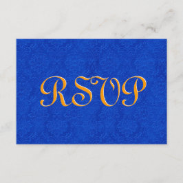 Royal Blue en Gold RSVP Damask Wedding R204 Kaartje