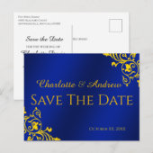 Royal Blue en Gold Save the Date Briefkaart (Voorkant / Achterkant)