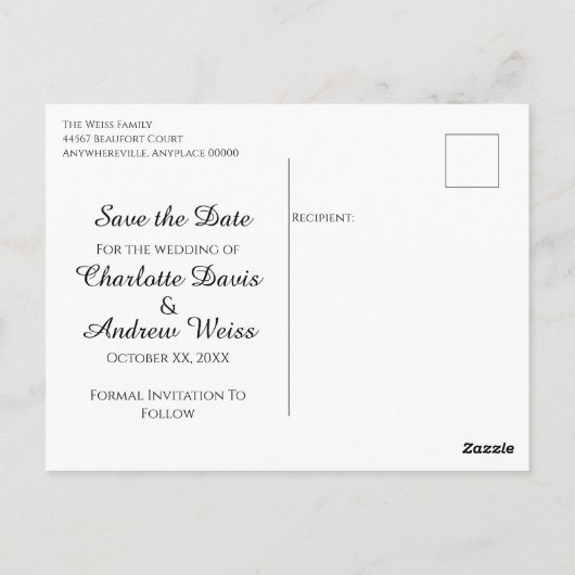 Royal Blue en Gold Save the Date Briefkaart (Achterkant)