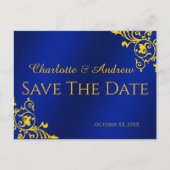 Royal Blue en Gold Save the Date Briefkaart (Voorkant)