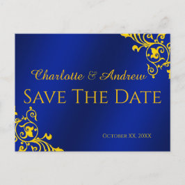 Royal Blue en Gold Save the Date Briefkaart