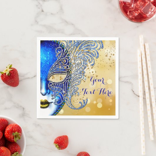 Royal Blue en Gold Sweet 16 Masquerade Party Servetten (Insitu)