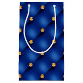Royal Blue en Gold Tufted Small Gift Bag Klein Cadeauzakje (Voorkant)