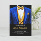 Royal Blue en Gold Tuxedo verjaardagsfeest Kaart (Staand voorkant)