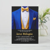 Royal Blue en Gold Tuxedo verjaardagsfeest Kaart (Staand voorkant)