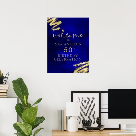 Royal Blue en Gold Verjaardag Welkom Poster 18x24 (Thuiskantoor)