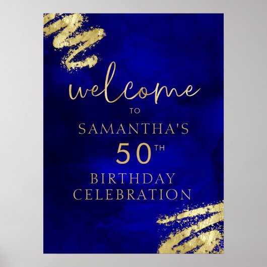 Royal Blue en Gold Verjaardag Welkom Poster 18x24 (Voorkant)