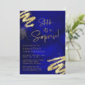 Royal Blue en Gold Verrassingsuitnodiging Verjaard Kaart (Staand voorkant)