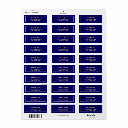 Royal Blue en Gold Wedding Etiket (Full Sheet)