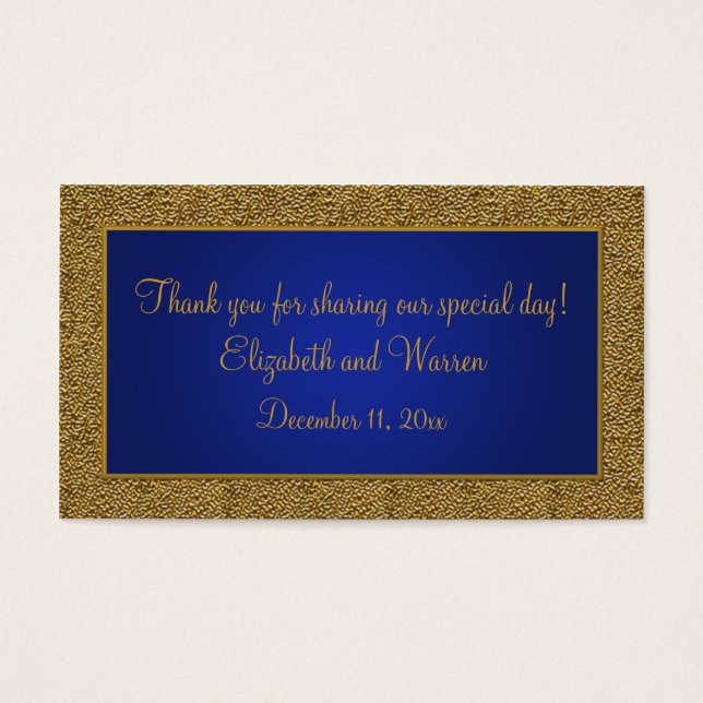 Royal Blue en Gold Wedding Favor Label Visitekaartje (Voorkant)