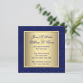 Royal Blue en Gold Wedding Kaart (Staand voorkant)