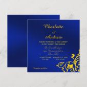 Royal Blue en Gold Wedding Kaart (Voorkant / Achterkant)