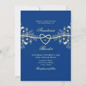 Royal Blue en Gold Wedding Kaart (Voorkant)