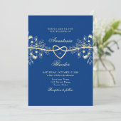 Royal Blue en Gold Wedding Kaart (Staand voorkant)