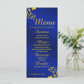 Royal Blue en Gold Wedding Menu (Staand voorkant)