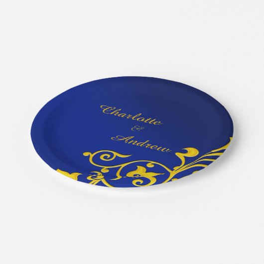 Royal Blue en Gold Wedding Papieren Bordje (Gekanteld)