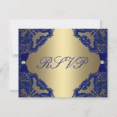 Royal Blue en Gold Wedding RSVP (Achterkant)