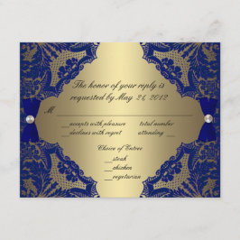 Royal Blue en Gold Wedding RSVP Kaartje