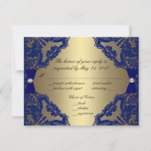 Royal Blue en Gold Wedding RSVP Kaartje (Voorkant)