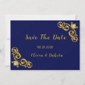 Royal Blue en Gold Wedding Save the Date Kaarten (Voorkant)