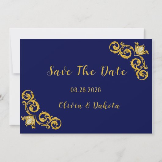 Royal Blue en Gold Wedding Save the Date Kaarten (Voorkant)