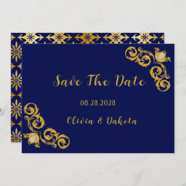 Royal Blue en Gold Wedding Save the Date Kaarten