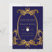 Royal Blue en Gold Wedding Save the Date Kaarten (Voorkant)