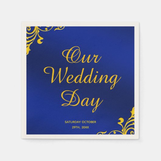 Royal Blue en Gold Wedding Servet (Voorkant)