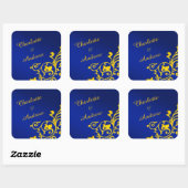 Royal Blue en goud gepersonaliseerd Vierkante Sticker (Vel)