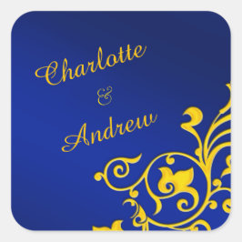 Royal Blue en goud gepersonaliseerd Vierkante Sticker