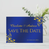 Royal Blue en Goud Save the Date (Staand voorkant)