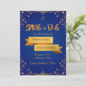 Royal Blue en Goud Save the Date Kaart (Staand voorkant)