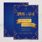 Royal Blue en Goud Save the Date Kaart (Voorkant / Achterkant)