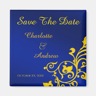 Royal Blue en Goud Save The Date Magneet