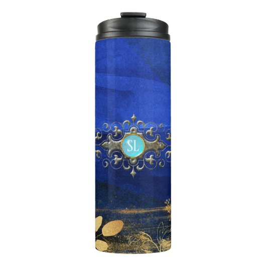 Royal Blue en goud turquoise edelsteen Thermosbeker (Voorkant)