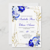 Royal Blue en gouden bruiloft Sjabloon Kaart (Voorkant)