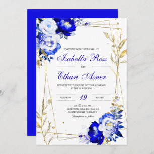 Royal Blue en gouden bruiloft Sjabloon Kaart