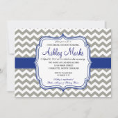 Royal Blue en Gray Chevron Invitation Kaart (Voorkant)
