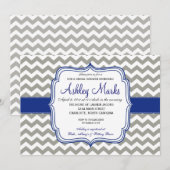 Royal Blue en Gray Chevron Invitation Kaart (Voorkant / Achterkant)