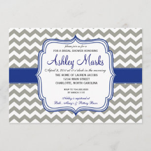 Royal Blue en Gray Chevron Invitation Kaart