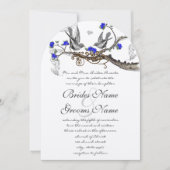 Royal Blue en Grey  Birds Wedding Invite Kaart (Voorkant)
