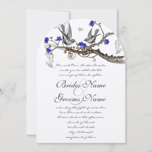Royal Blue en Grey  Birds Wedding Invite Kaart (Voorkant)