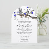 Royal Blue en Grey  Birds Wedding Invite Kaart (Staand voorkant)