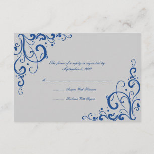 Royal Blue en Grey Flourish Wedding RSVP-kaart RSVP Kaartje