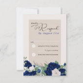 Royal Blue en Ivory Roos Elegant Bloemen RSVP Kaartje (Voorkant)