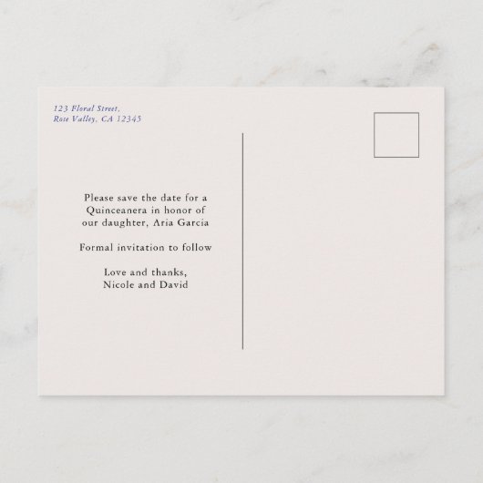 Royal Blue en Ivory Roos Floral Save the Date Aankondigingskaart (Achterkant)