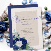 Royal Blue en Ivory Rozen Elegant Quinceanera Kaart