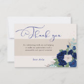 Royal Blue en Ivory Rozen Elegante kalligrafie Bedankkaart (Voorkant)