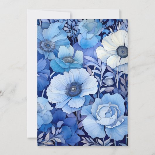 Royal Blue en lichtgrijs bloemenbruiloft Kaart (Achterkant)