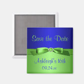 Royal Blue en Lime Green Save the Date Magnet (Voorkant / Achterkant)